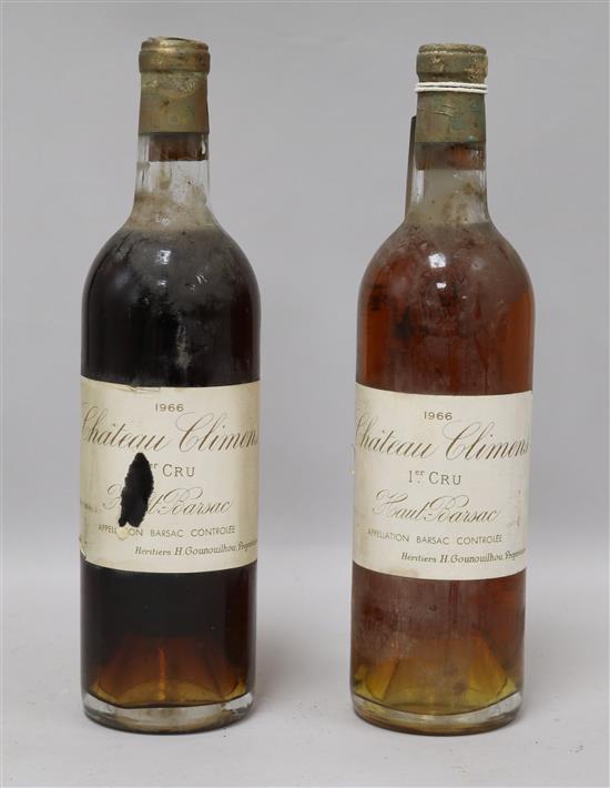Two bottles of Chateau Climens 1966